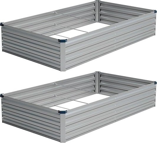 Vengarus 2PCS 8x4x1ft Galvanized Raised Garden Beds Kit,Planter Box Silver | Galvanized Steel, Rectangular Metal Planter Raised Beds, Vegetables, Herbs, Flowers, Easy Assembly, Rustproof Safe Backyard