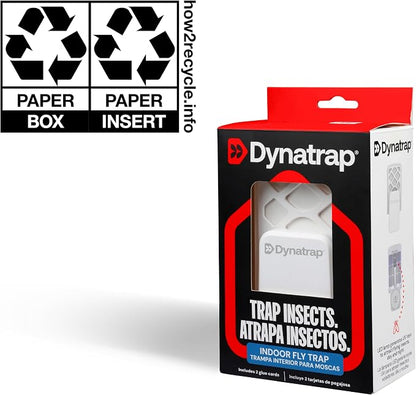 Dynatrap DT3007W Indoor Plug-in Flying Insect Trap for Flies, Fruit Flies, Moths, Gnats, and Other Flying Insects - 1 White Device + 2 Glue Cards