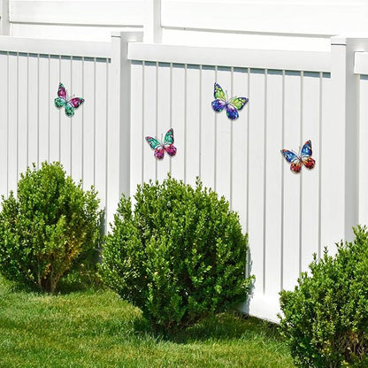 dreamskip 4 Pcs Metal Butterfly Wall Decor Art, Colorful Butterflies Outdoor Wall Art, Hand Craft Outdoor Garden Decor For Fence, Patio, Yard Decoration