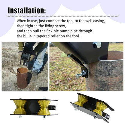 Water Well Pump Pulling Tool and Cable Rollers - Help Pull or Place The Well Pump, Poly Pipe, Flexible Pipe, Wire. Comes with Extra Horn Screws.No Complicated or Expensive Machinery or Power Supply.