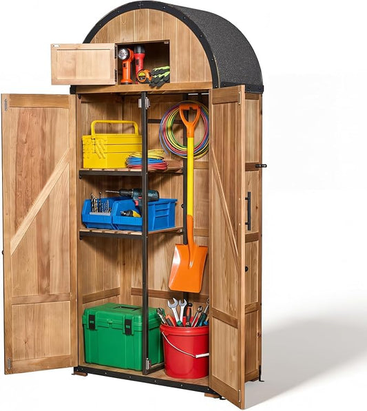 NORTHSKY Outdoor Storage Shed, Waterproof Garden Tool Cabinet with Domed Roof & Double Doors, Lockable 5-Storage Organizer for Patio Lawn Backyard - Solid Wood & Metal Frame