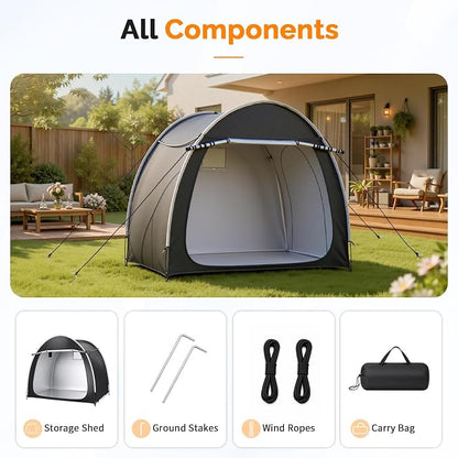 VINGLI Bike Storage Shed Tent for 4-5 Bikes, Outdoor Portable Bicycle Storage Shed with Carry Bag, Waterproof Bike Tent for Motorcycle, Garden Tools, Lawn Mower, Black