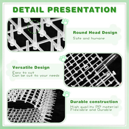 Sanwuta 2 Pcs 26.3 ft Cat Spike Mat Outdoor Cat Deterrent Mat with Spikes Prickle Strips Indoor Dog Digging Deterrent Anti Network Spikes with 10 Staples for Garden Fence(White)