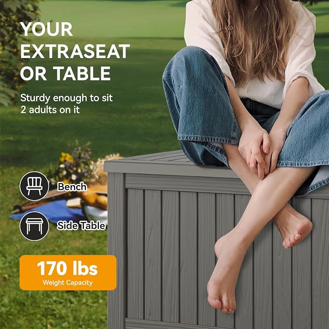 Outdoor Storage Box, 180 Gallon Resin Deck Boxes Outdoor Waterproof For Patio Furniture, Garden Tools, Pool Supplies, Lockable And UV Resistant (Striped Gray)