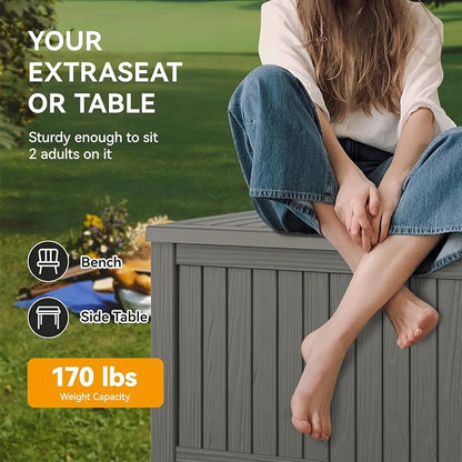Outdoor Storage Box, 180 Gallon Resin Deck Boxes Outdoor Waterproof For Patio Furniture, Garden Tools, Pool Supplies, Lockable And UV Resistant (Striped Gray)
