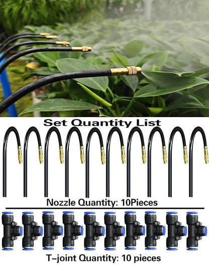 20-Piece Drip Irrigation Kit - 10 Adjustable 360° Misting Sprinklers & 10 Push-to-Connect 12-8mm Tee Fittings, Tool-Free Watering System for Garden, Greenhouse, Potted Plants