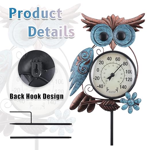 MUMTOP Outdoor Thermometer, 42 Inch Metal Owl Garden Stake Outside Wall Thermometer for Patio, Yard and Garden