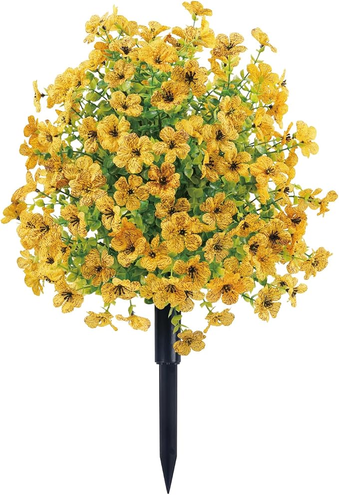 24 Inch Artificial Flower Stake Outdoor Decor - Multi-Color Garden Stakes for Yard & Lawn, No Fade Heavy Duty Plastic, All Season Decoration (Yellow)