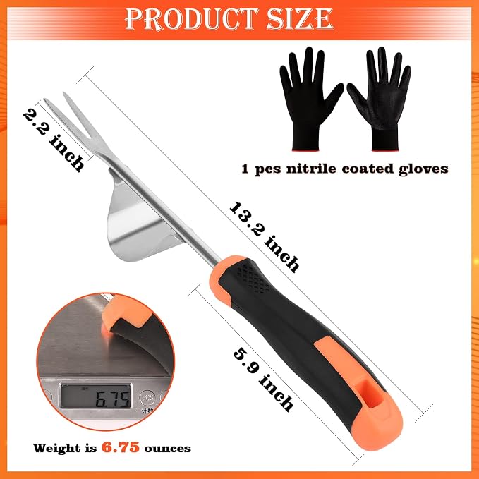 BokingOne Hand Weeder Tool - V-Shaped Stainless Durable Unique Lever Design Weed Puller Tool with Anti-Slip Rubberized Handle for Effortless Dandelion Their Roots & Weed Removal.