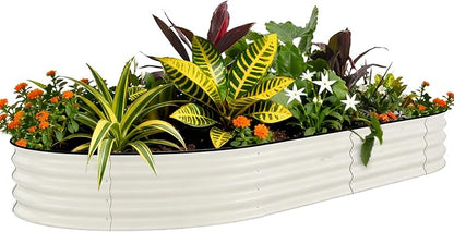 GarveeTech Oval Raised Garden Bed 10x4x1.5 ft - 0.6mm Thick Metal Raised Bed, Rust & Corrosion Resistant, Open Bottom for Drainage, Anti-Cut Strip Included, for Vegetables Flowers Planting, Beige