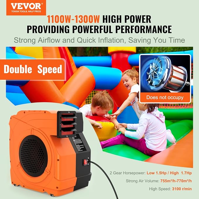 VEVOR Inflatable Blower, Electric Air Blower, Bounce House Blowing Pump, Commercial Corded Fan Pump for Castle Wate Slides Water Slide Bouncy Castle