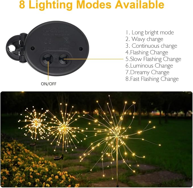SUNNEST Solar Lights Outdoor, 150 LED Firework Light with 8 Modes Solar Garden Light for Yard Outside Fairy Lights Decor for Pathway Flowerbed Planter Balcony Patio Garden Decor (2 Pack 300LED)