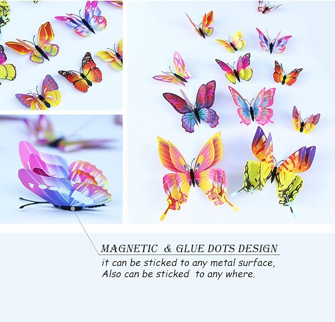 OPSEAM Butterfly Wall Decor 24/48 PCS, 3D Butterflies Stickers for Party Decorations with Magnets(Multiple Colour, 24)