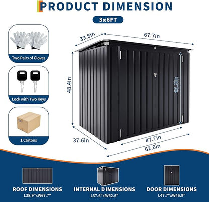 GarveeLife 3x6 ft Garbage Bin Shed Stores, Outdoor Trash Can Storage 2 Binsgarbage Bin Storage Shed, Metal Trash Shed Waterproof Outside Storage