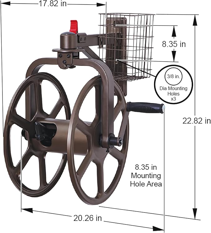 Liberty Garden Single Arm Navigator Hose Reel with Pull Up Latch, Bronze
