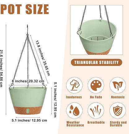 Amyhill 6 Pcs 8 Inch Hanging Planter for Indoor Plants Self Watering Hanging Pot Baskets with Drainage Hole Visible Water Level Tray with Hooks for Garden Outdoor(Green)
