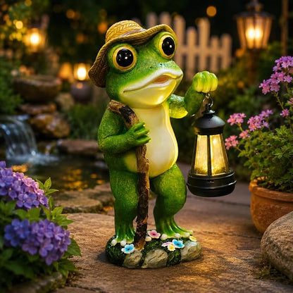 twinbling Solar Frog Garden Decor with Lantern Outdoor Statue for Patio Pathway Frog Figurine for Yard Decoration Lawn Ornament Gardening Gifts for Women Mom Grandma