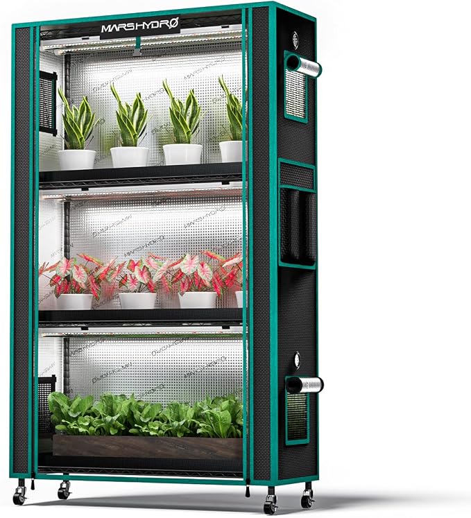 MARS HYDRO 2026 Indoor Greenhouse with Grow Lights,4-Tier Plant Shelf with 6 Full Spectrum LED Lamps (150W, 3ft) & Grow Tent | for Vegetables, Seedlings, Plant Growth | 5000K, 37×14×59''
