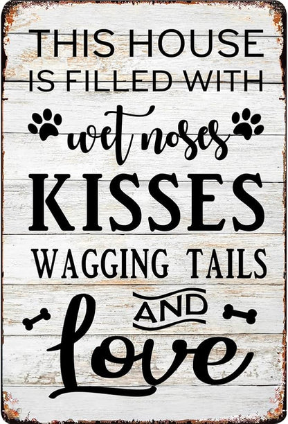 Dog Lover Home Sign Metal Wall Decor – Vintage Rustic Pet Quote Plaque for Entryway, Living Room, or Hallway – Heartwarming Gift for Pet Owners, Dog Moms & Animal Lovers (As the picture shows-1)