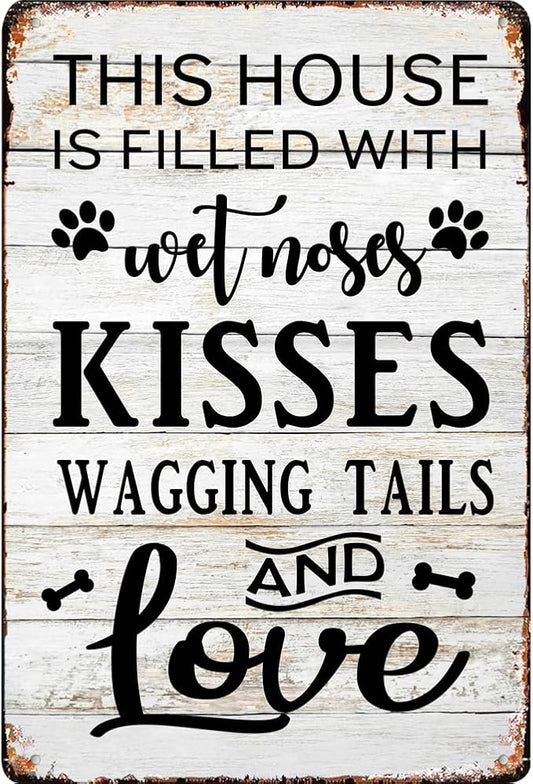 Dog Lover Home Sign Metal Wall Decor – Vintage Rustic Pet Quote Plaque for Entryway, Living Room, or Hallway – Heartwarming Gift for Pet Owners, Dog Moms & Animal Lovers (As the picture shows-1)