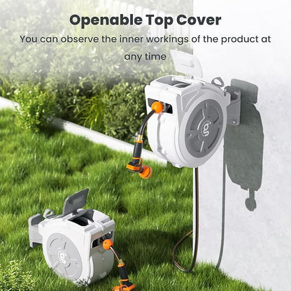 Giraffe Tools Retractable Hose Reel 1/2" x 65 ft Garden Hose Reel Heavy Duty, Any Length Lock with Swivel Bracket, 9-Function Sprayer Nozzle