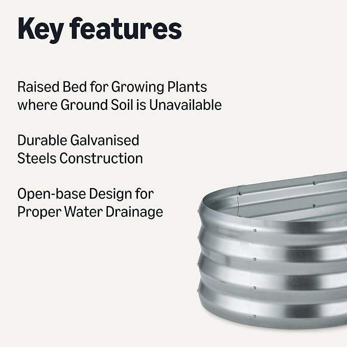 Amazon Basics Raised Garden Bed, Galvanised Steel Outdoor Planter Box for Herbs, Vegetables and Flowers, Open Base, 121.8 x 61 x 31.2 cm, 1-Pack, Silver