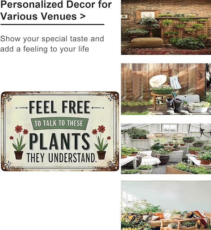 Bestylez Garden Gifts Feel Free to Talk with These Plants They Understand Vintage Gardening Signs for Home Garden Greenhouse Living Room Bedroom Yard Outdoor Decor 8X12 Inch (3373)
