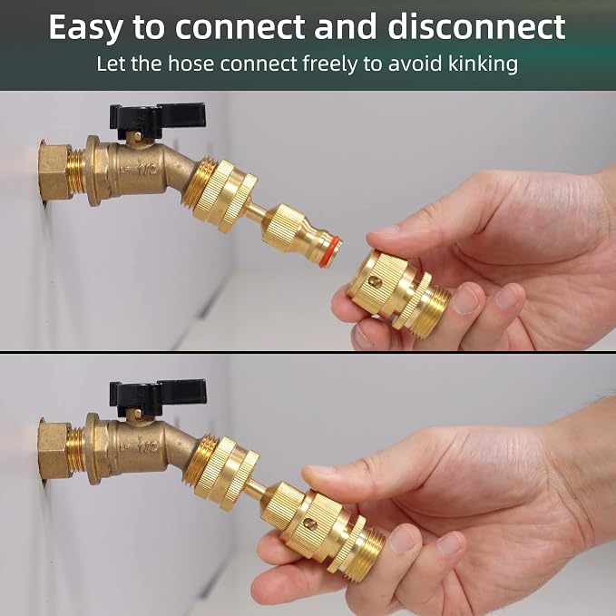 Swivel All-Metal Garden Hose Adapter, Solid Brass 3/4" Pipe Quick Connector | Male Female Flexible Pipe Kink Protector, Easy to Connect and Lock, Connect Outdoor Faucet to Garden Hose