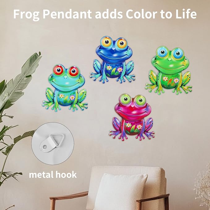 Junware Metal Frog Wall Decor, 4Pcs Frog Iron Wall Art Sculptures Art Frogs Wall Hanging Sculpture Decoration.Outdoor Fence Art for Home Garden, Fence, Patio, Yard, Bedroom Outside Gifts for Adults