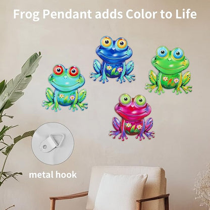 Junware Metal Frog Wall Decor, 4Pcs Frog Iron Wall Art Sculptures Art Frogs Wall Hanging Sculpture Decoration.Outdoor Fence Art for Home Garden, Fence, Patio, Yard, Bedroom Outside Gifts for Adults