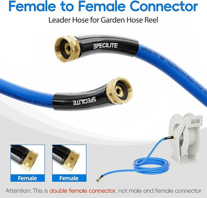 SPECILITE Female to Female Hot/Cold Garden Water Hose 15 ft x 5/8 Inch for Hose Reel, -50℉ To 190℉, Heavy Duty, Flexible, Burst 605 Psi, Rubber Extension Pipe with 3/4" Brass Fittings