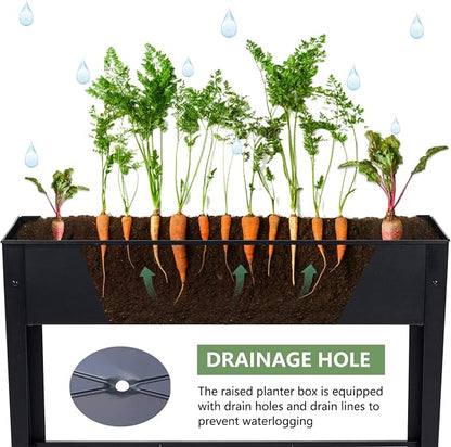 Raised Garden Bed, Elevated Planter Black Metal Plant Box with Legs Standing Garden Stand Drainage Holes Black
