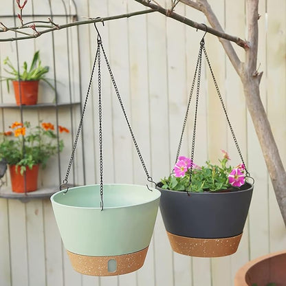 ZMTECH 2 Pack 8 Inch Hanging Planters for Indoor Plants, Modern Gray Hanging Planter with Visible Water Level Window & Removable Tray, Decorative Plant Hanger Indoor for Home Decor