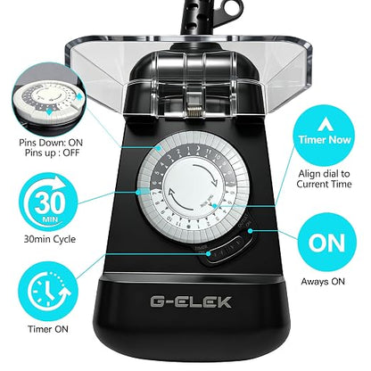 G-ELEK Mini Compact Outdoor Mechanical Timer Outlet Weatherproof, 24 Hour 30 Minute Interval, 2 Grounded 3 Prong Outlets, Space Saving Waterproof Plug in Timer for Lights Holiday Decor, 15A ETL Listed