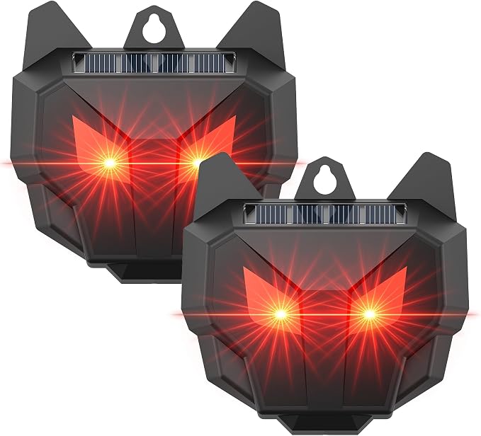 2 Pack Solar Nocturnal Animal Repeller, Humane Coyote Deterrent, Waterproof Racoon Repellent Outdoor for Fox, Deer, Skunk, Predator Lights for Chicken Coop, Farm & Garden