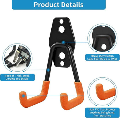 GeeWatom 2 Pack Garage Storage Utility Hooks，Garage Garden Tool Organizer，Steel Wall Mount Hooks, Garden Small U Hooks (Matte Orange)