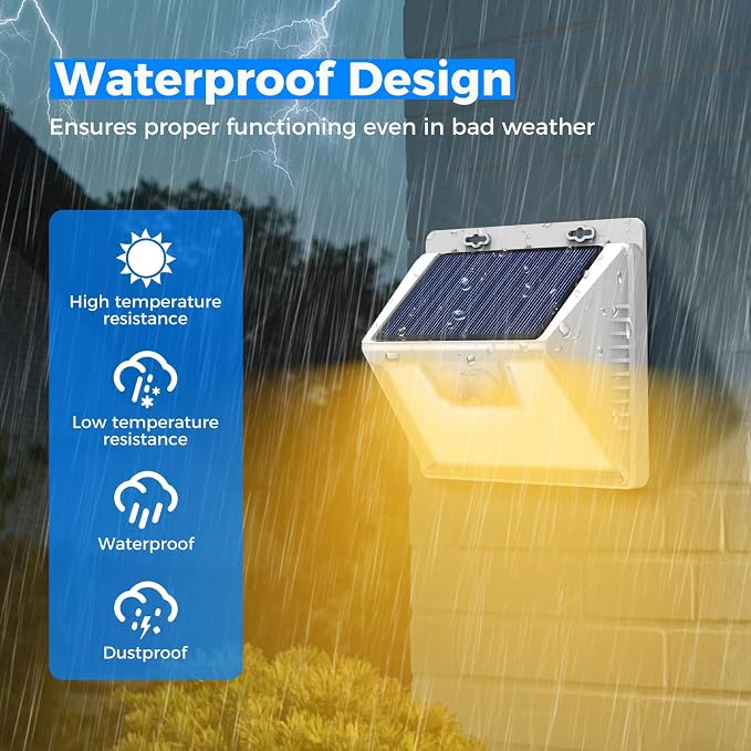 Peasur Solar Lights Outdoor Motion Sensor Waterproof, 8Pack 140LED White Solar Powered Fence Lights, 3 Modes Security Wall Lights for Garden Yard Outside Warm