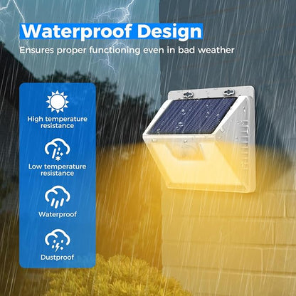 Peasur Solar Lights Outdoor Motion Sensor Waterproof, 8Pack 140LED White Solar Powered Fence Lights, 3 Modes Security Wall Lights for Garden Yard Outside Warm