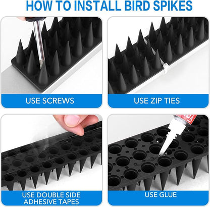 BORHOOD Bird Spikes, 40 Pack Pigeon Deterrent for Small Birds Raccoon Cats Defender for Outside to Keep Squirrel Away, Plastic Fence Spike for Railing and Roof-Black