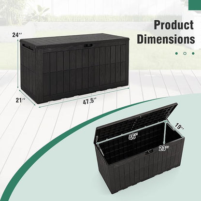 Tangkula 100 Gallon Outdoor Storage Box, Waterproof PP Resin Patio Storage Box with Lockable Lid for Indoor & Outdoor Use, 2-in-1 Rattan Design Deck Box for Cushions, Garden Tools