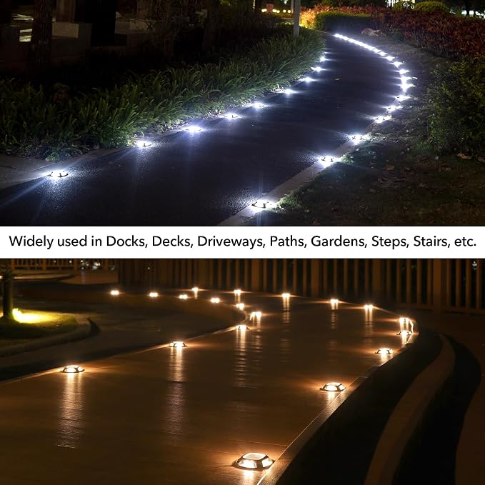 AGPTEK Solar Driveway Lights Outdoor 1 Pack, 2 Color Modes LED Deck Dock Marine Waterproof Driveway Marker Lights for Step Sidewalk Stair Garden Pathway Walkway Yard (Warm White/Cool White, Black)
