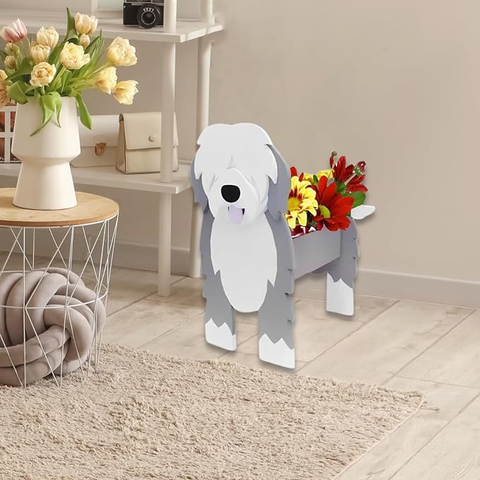 English Shepherd Dog Planter Pots, 9.45 x 6.38 x 13.39 Inches | Dog Flower Pot, Cute Animal Shaped Plant Pot, Gifts for Women & Pet Lovers, Indoor Outdoor Garden Home Office Decor