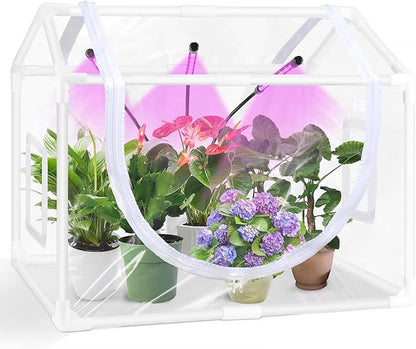 Mini Greenhouse with Grow Light, 25.6"x15.7"x20" Hard-Shell Indoor Tabletop Greenhouse for Seed Starting, Smart 3-Head Full Spectrum Plant Light with Timer, Crystal Clear Plant Nursery Kit