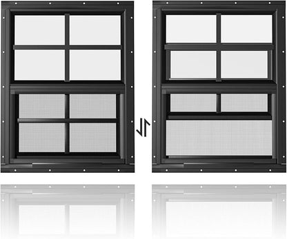 2 Pack Shed Windows 24" W x 27" H Flush Mount, Black Household Windows for Playhouses, Barns, Chicken Coop