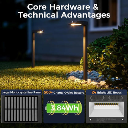 XMCOSY+ 8 Pack Solar Pathway Lights with Motion Sensor, 300LM Metal 3 Modes Solar Lights Outdoor for Garden, Backyard, Yard (Warm/Cool White)