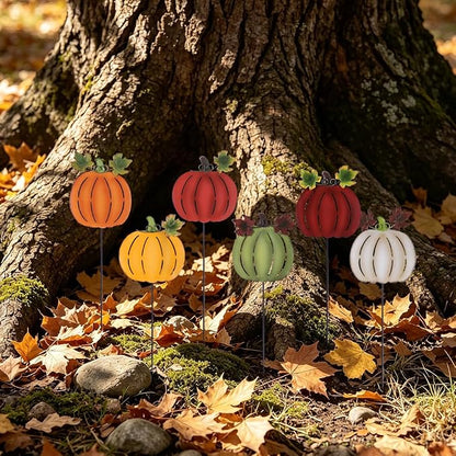 hogardeck Fall Decorations for Home Outdoor, 6 PCS Metal Pumpkin Decorative Garden Stakes for Thanksgiving Decorations, Yard Signs for Garden Home Lawn Patio