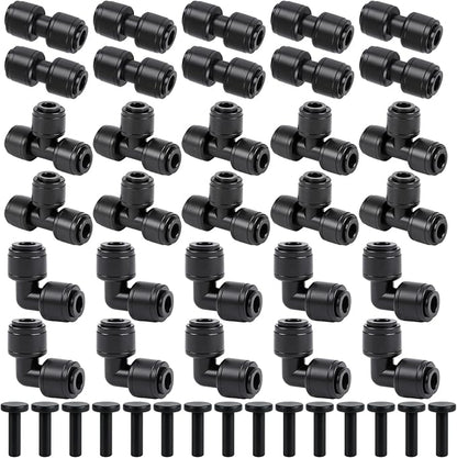 RedChili 45 PCS Quick Connect 1/4" Drip Irrigation Fittings Kit, Universal Drip Line Connectors for 1/4-Inch Drip Tubing Includes Couplings Tees Elbows Plugs Parts for Irrigation System Connection