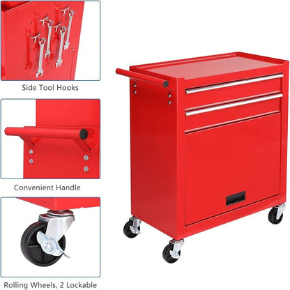 TUFFIOM 8-Drawer Rolling Tool Chest, Tool Storage Cabinet w/Lockable Wheels, Detachable Top, Drawers & Side Hooks, Mechanic Tool Organizer Box for Garage Warehouse Repair Shop
