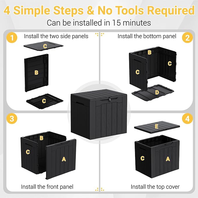 Greesum 33 Gallon Resin Deck Box All Weather Outdoor Storage Boxes for Patio Furniture Set,Outdoor Toys,Garden Tools,Black