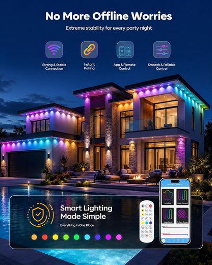 Permanent Outdoor Lights for House,200ft RGB+IC Lights with 16 Million Colors & 50 Scene Modes, App/Remote Control, IP67 Waterproof, DIY Music Sync, for Christmas, Holiday & Party Decor